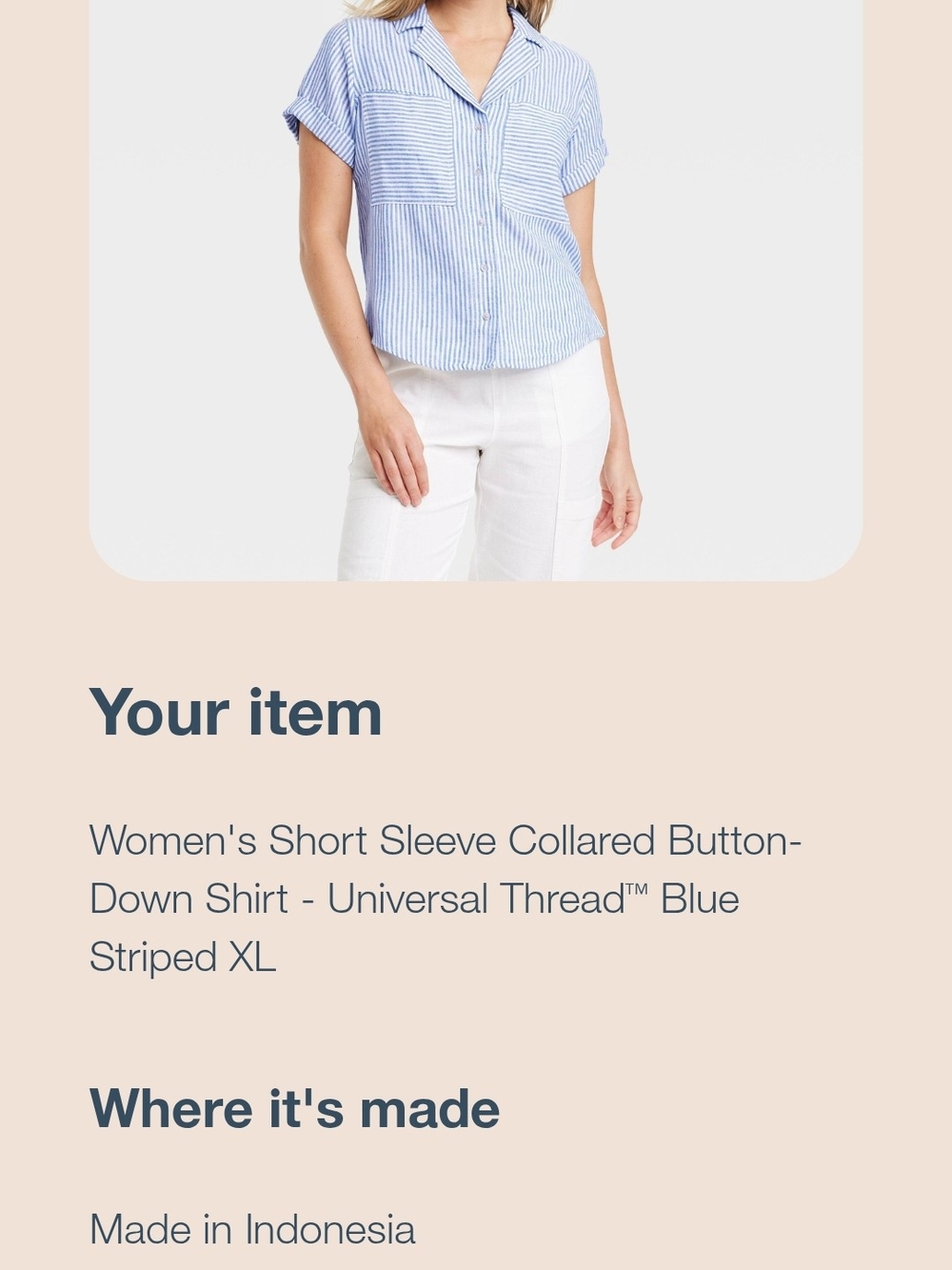 Universal Thread Linen Blend Blue/White Striped Short Sleeve Blouse. Size XL